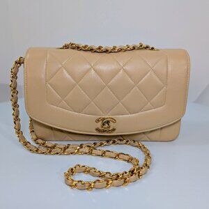 Chanel Vintage Beige Lambskin Small "Diana" Flap Bag with 24k Gold Hardware